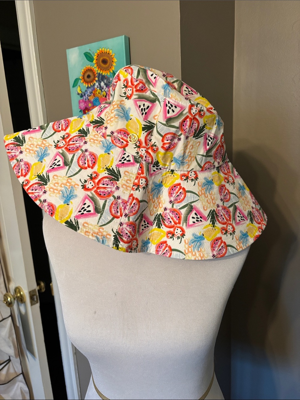 Steve Madden Tropical Fruit Print, wide brimmed Bucket/Sun Hat
